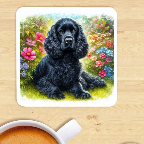 Black cocker spaniel coaster - cocker,